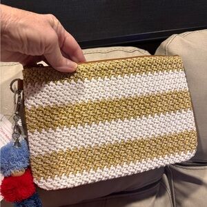 Striped Thirty-One Crochet Clutch with Pom-Pom Keychain NWT